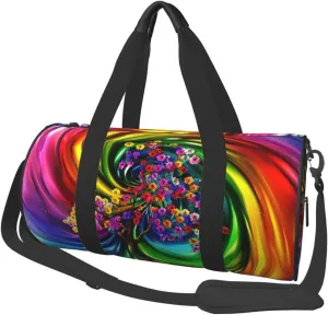 Colorful Rainbow Printed Sports Gym Bag for Men Women Foldable Duffel Bag Carry On Weekender Bag for Travel Sports