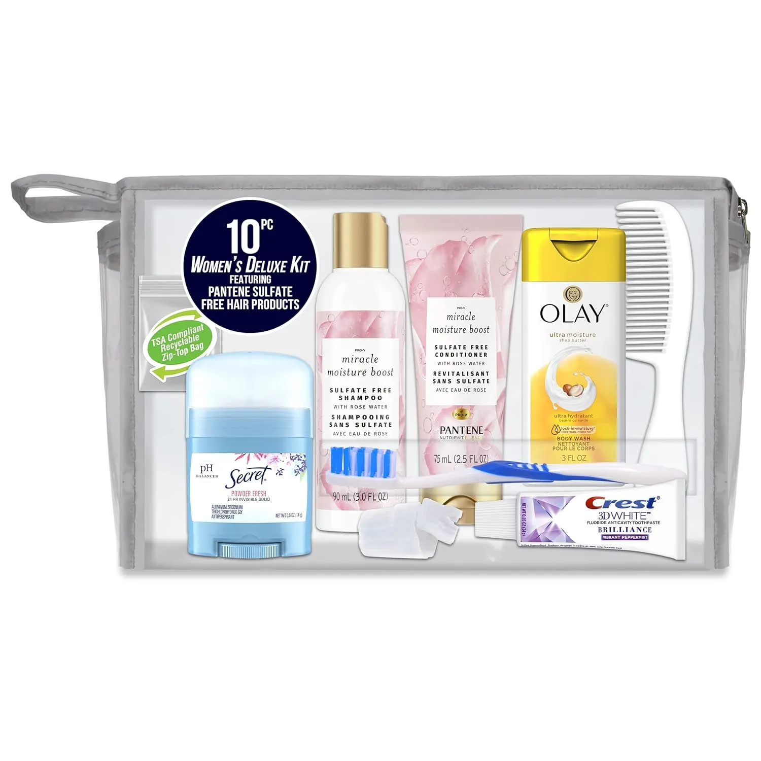 Convenience Kits International Women’s Deluxe Kit 10 PC Kit Featuring: Sulfate Free Hair, Face & Body, Oral Care, Travel-Size Travel Essentials