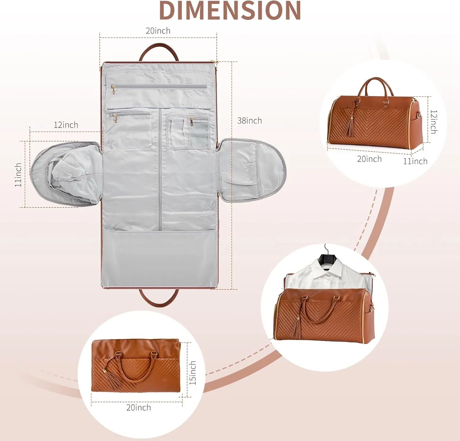 Convertible Carry On Garment Bag for Men Women, 2 in 1 Duffel Bag with Shoe Pouch, Foldable Hanging Suitcase Dress Suit Business Travel Bags