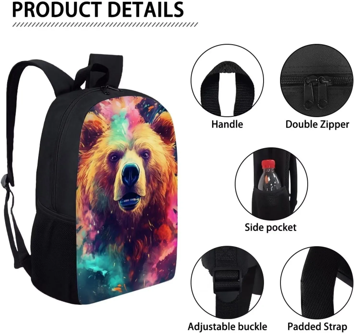 Cool Graffiti Bear School Laptop Backpack Teens Girls Boys Kids School Bags Bookbag Magical Animal Water Resistant College Travel Daypack for Men Women