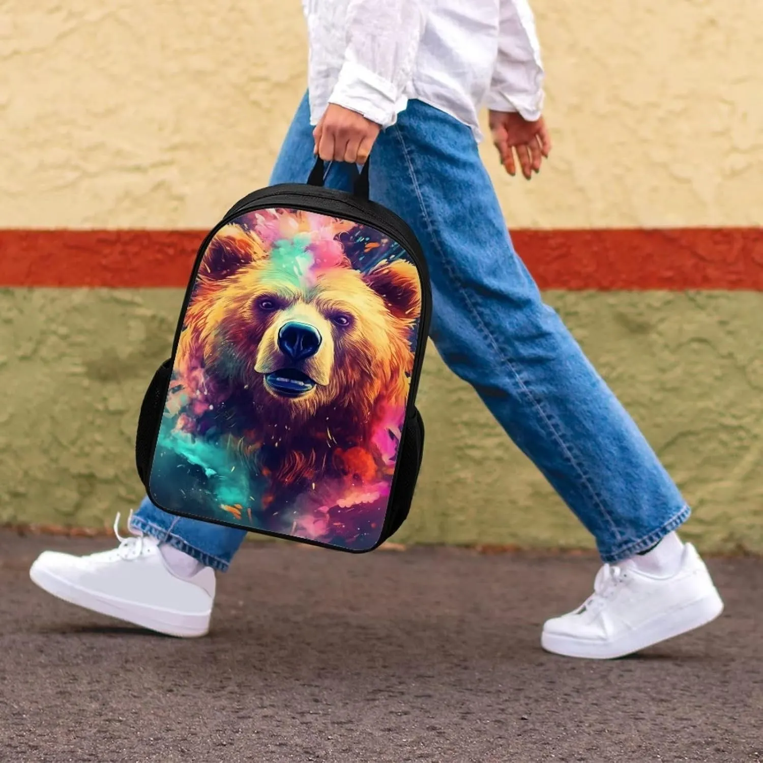 Cool Graffiti Bear School Laptop Backpack Teens Girls Boys Kids School Bags Bookbag Magical Animal Water Resistant College Travel Daypack for Men Women
