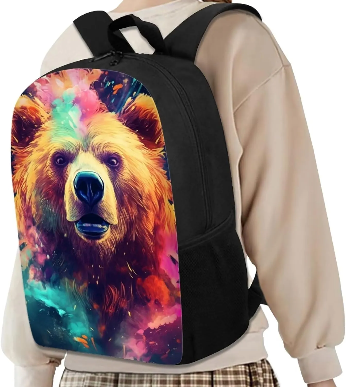 Cool Graffiti Bear School Laptop Backpack Teens Girls Boys Kids School Bags Bookbag Magical Animal Water Resistant College Travel Daypack for Men Women