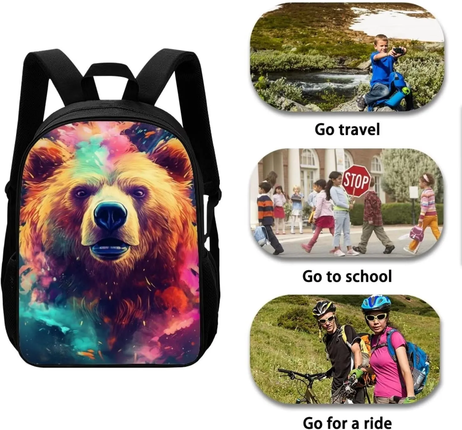 Cool Graffiti Bear School Laptop Backpack Teens Girls Boys Kids School Bags Bookbag Magical Animal Water Resistant College Travel Daypack for Men Women