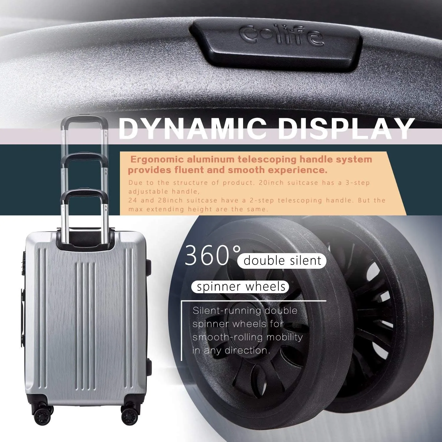 Coolife Luggage Expandable Suitcase PC ABS 3 Piece Set with TSA Lock Spinner 20in24in28in