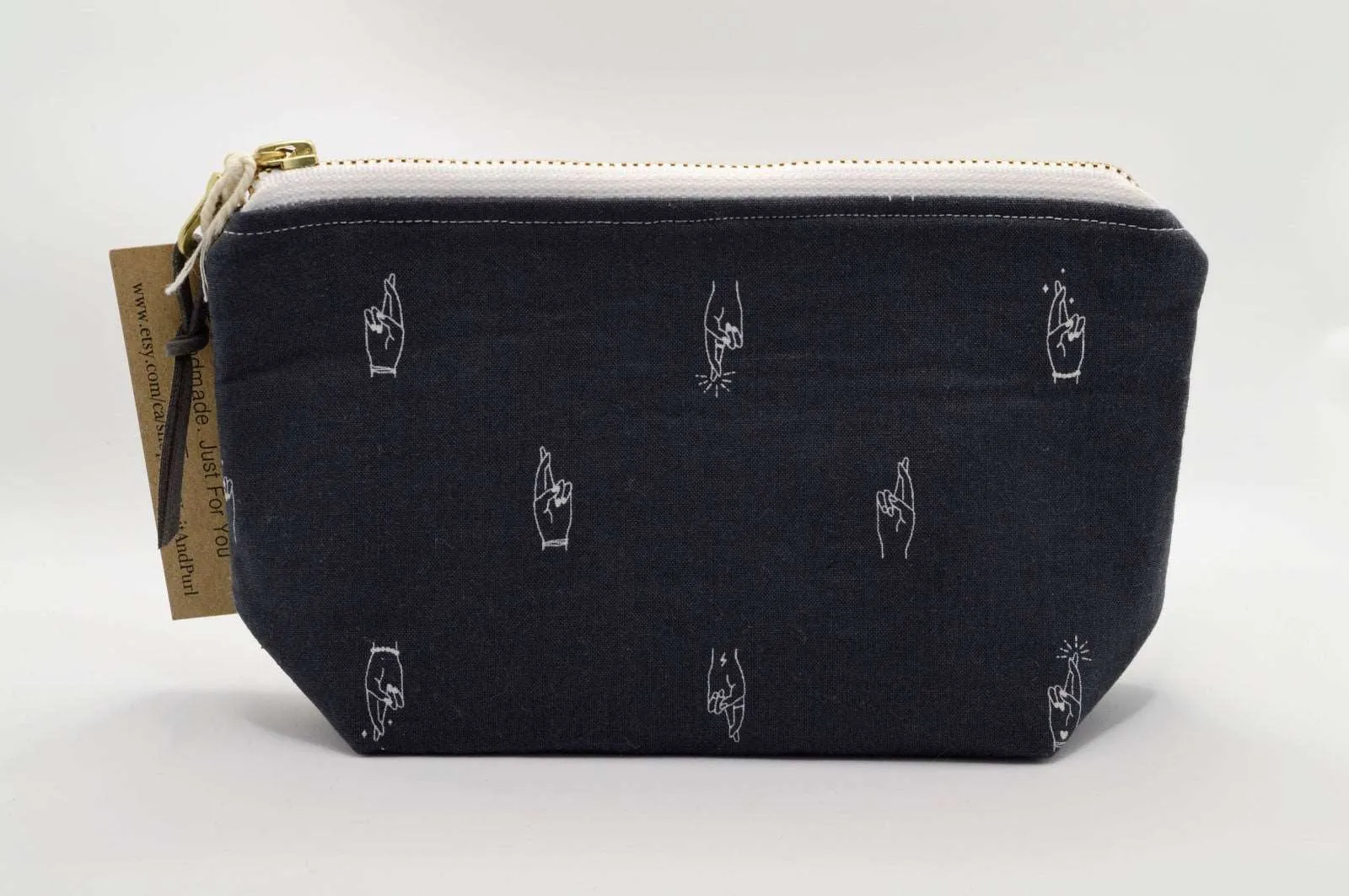 Cosmetic Bag with Pockets - Fingers Crossed
