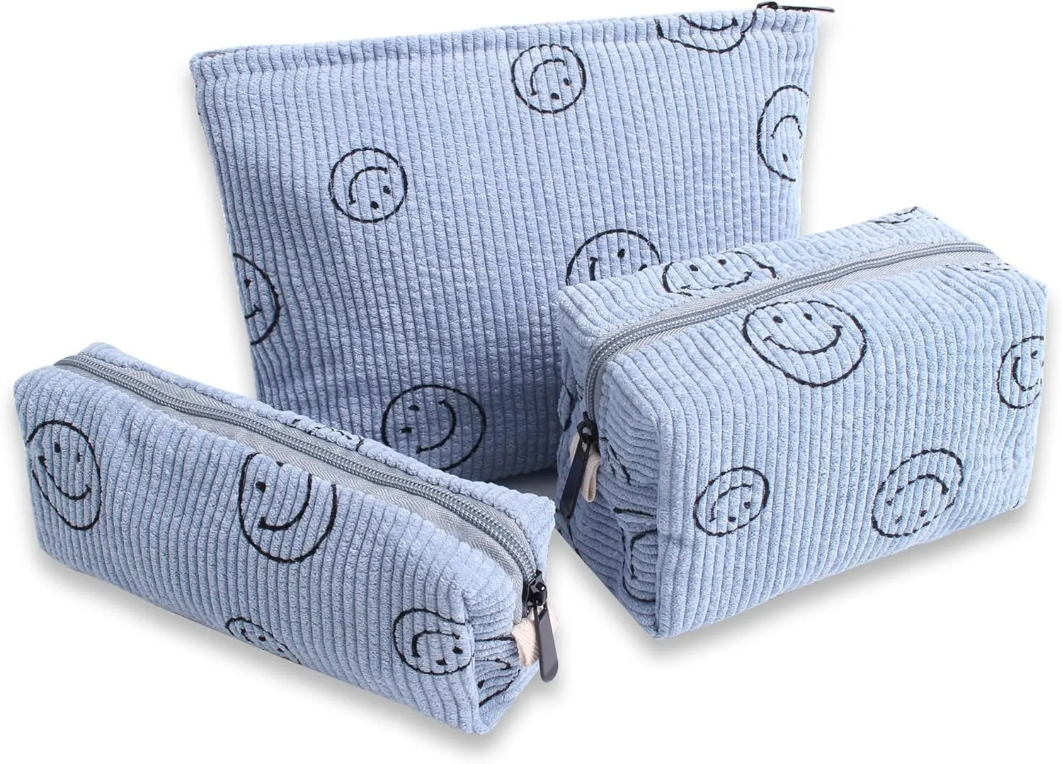 Cosmetic Bags for Women - Corduroy Cosmetic Bag Aesthetic Women Handbags Purses Smile Dots Makeup Organizer Storage Makeup Bag Girls Case Bags (3PCs Blue)