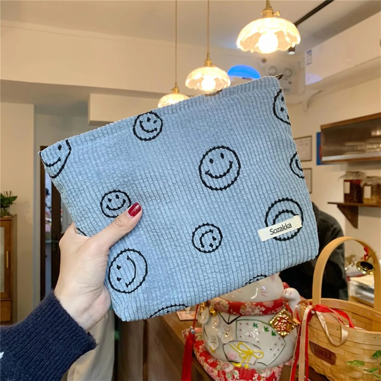 Cosmetic Bags for Women - Corduroy Cosmetic Bag Aesthetic Women Handbags Purses Smile Dots Makeup Organizer Storage Makeup Bag Girls Case Bags (3PCs Blue)
