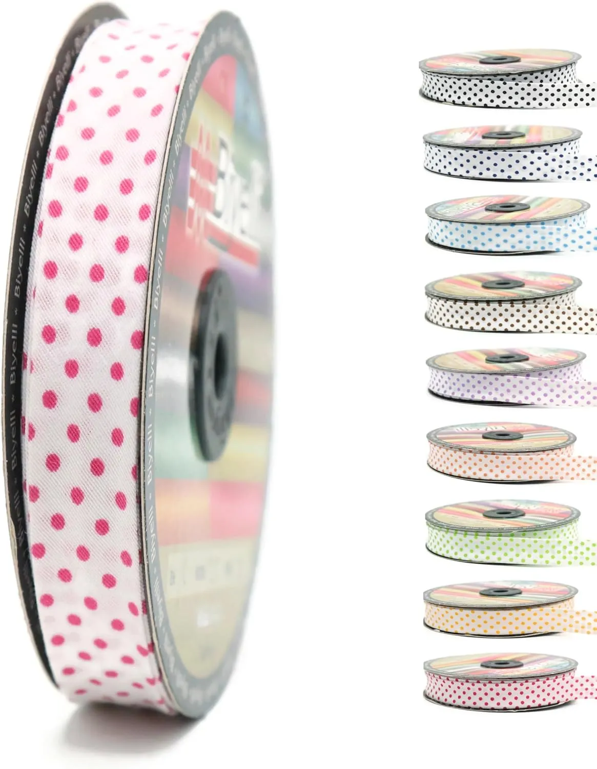 Cotton Fold Bias Binding Tape - 3/4 Inches (20mm) Wide - 27 Yards - Polka Dots Single Fold Cotton Fold Bias Binding Tape for Sewing Clothing DIY Pink B2
