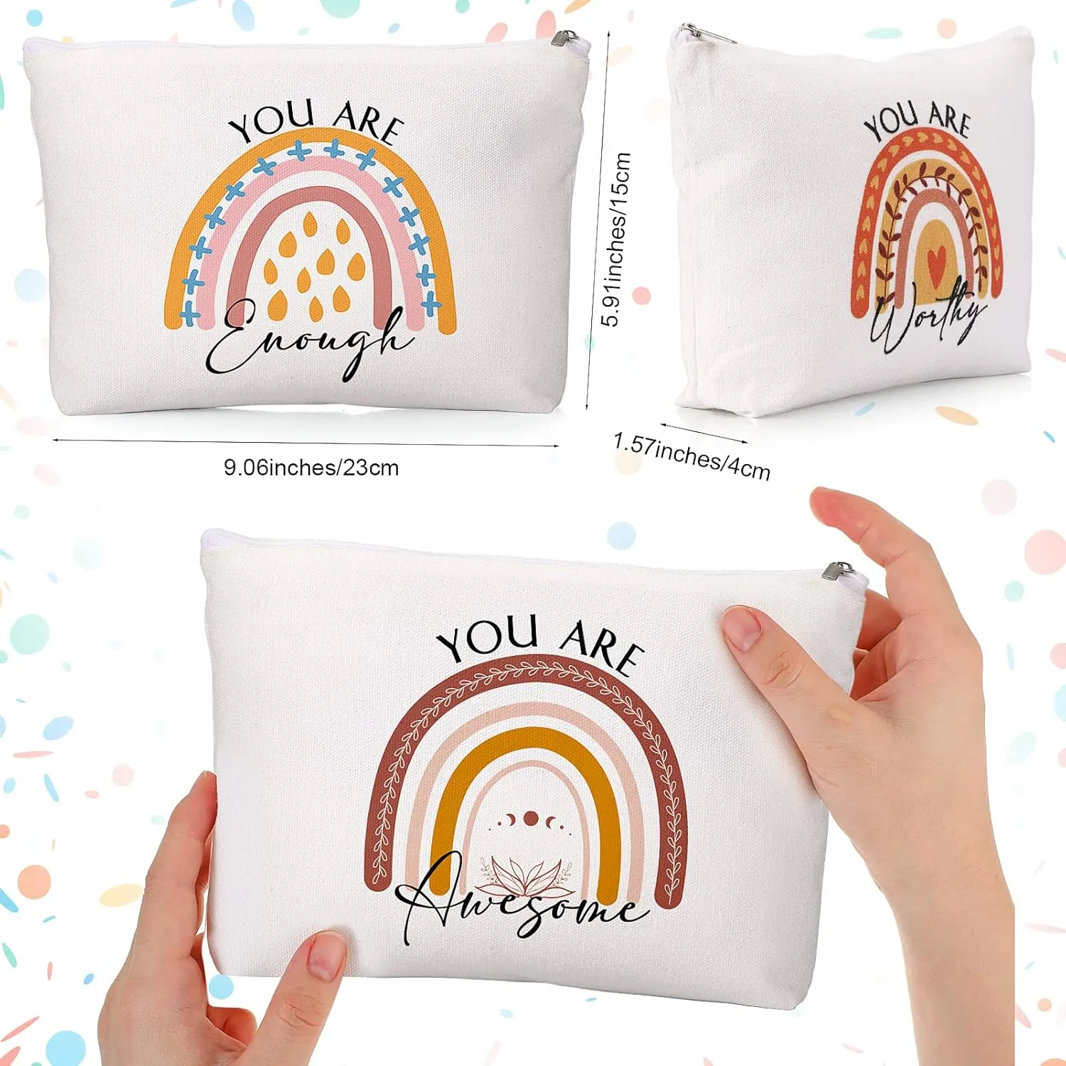 Coume 30 Pcs Mother's Day Gift Bulk Inspirational Canvas Makeup Bag for Women Motivational Cosmetic Bag with Zipper Travel Makeup Pouch for Teacher Nurse Coworker Graduation Birthday Party(Rainbow)
