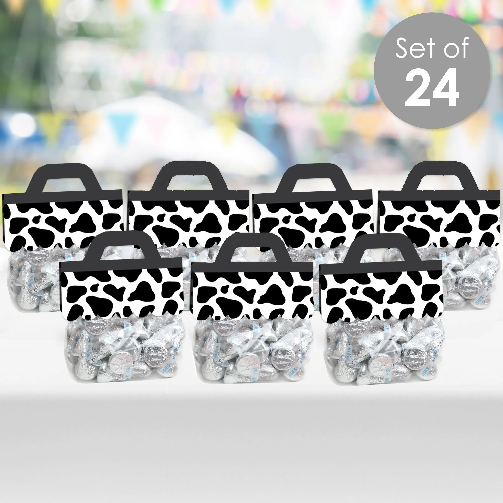 Cow Print - DIY Farm Animal Party Clear Goodie Favor Bag Labels - Candy Bags with Toppers - Set of 24