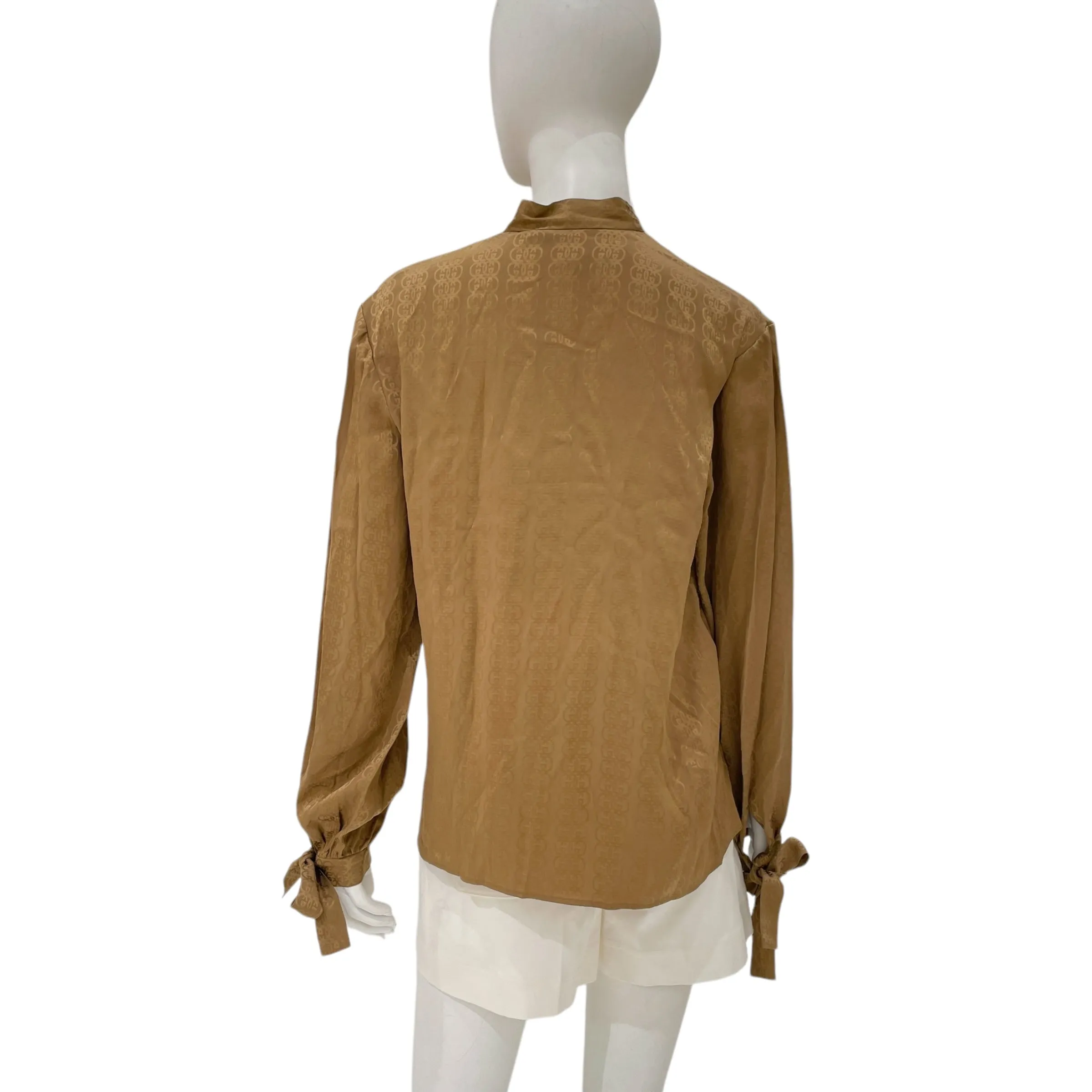 Crepe Iconic GG Stripe 40 Brown Long-sleeved Shirt in Silk Satin