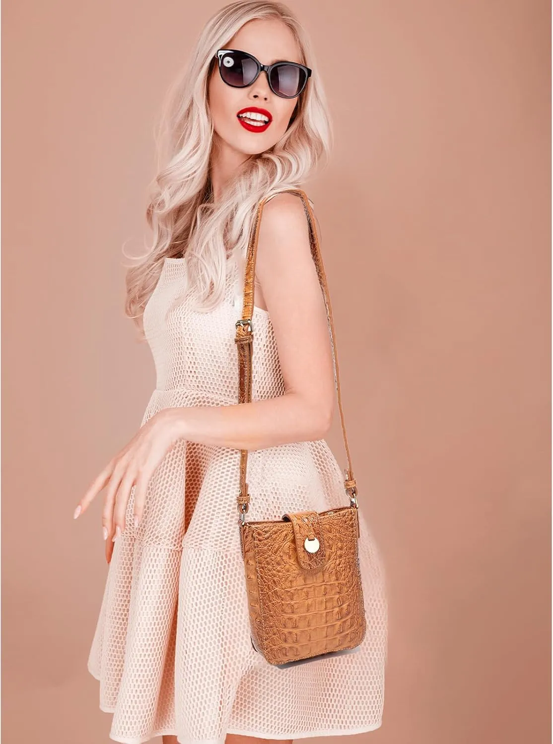 Crocodile Embossed Small Crossbody Bag Fashionable Magnetic Buckle Decoration Shoulder Women's Luxury Wallet