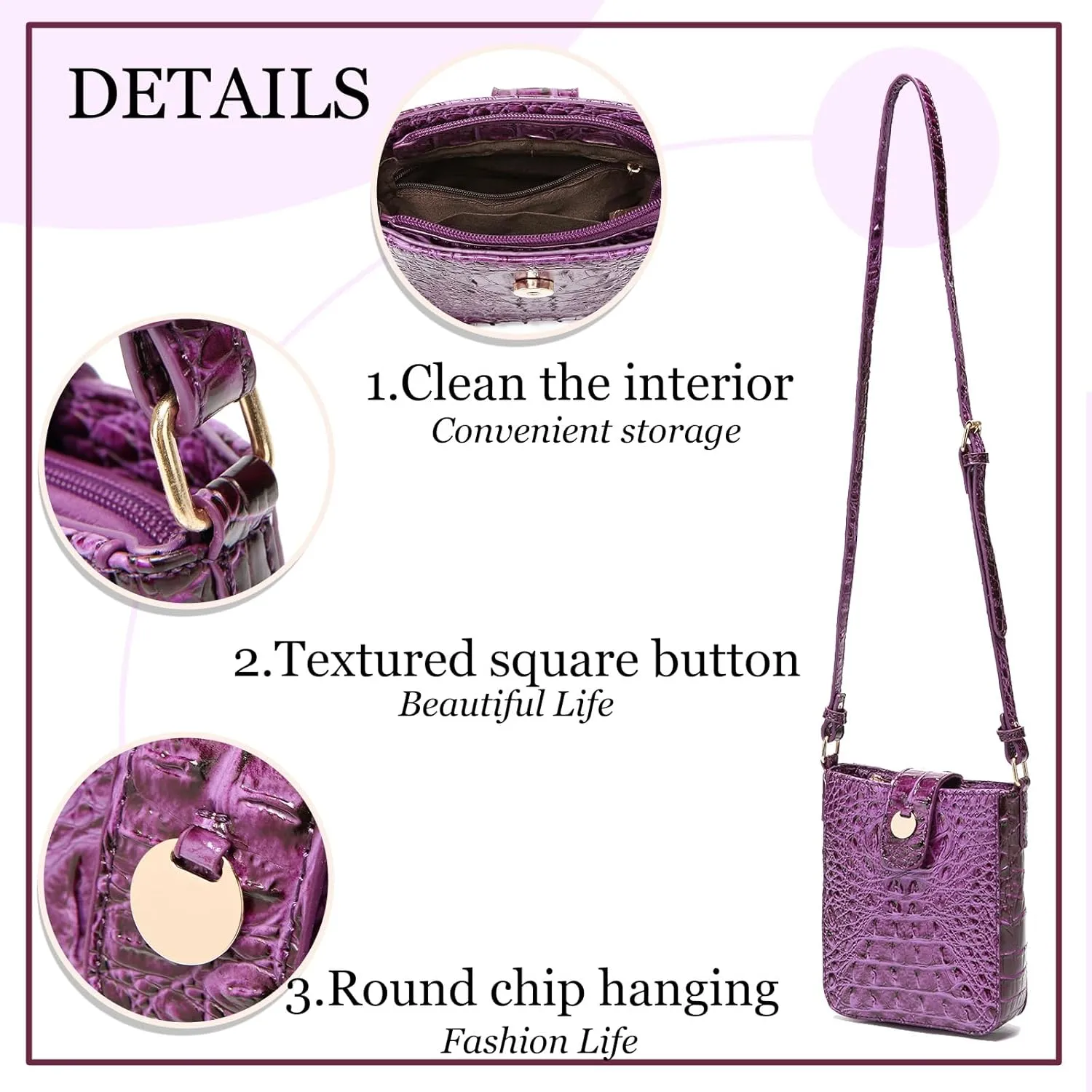 Crocodile Embossed Small Crossbody Bag Fashionable Magnetic Buckle Decoration Shoulder Women's Luxury Wallet