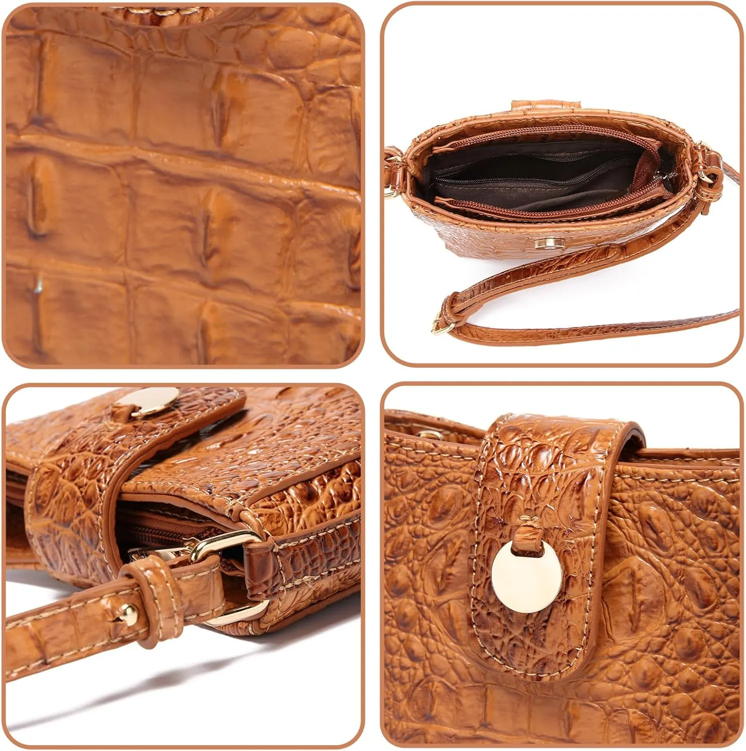 Crocodile Embossed Small Crossbody Bag Fashionable Magnetic Buckle Decoration Shoulder Women's Luxury Wallet