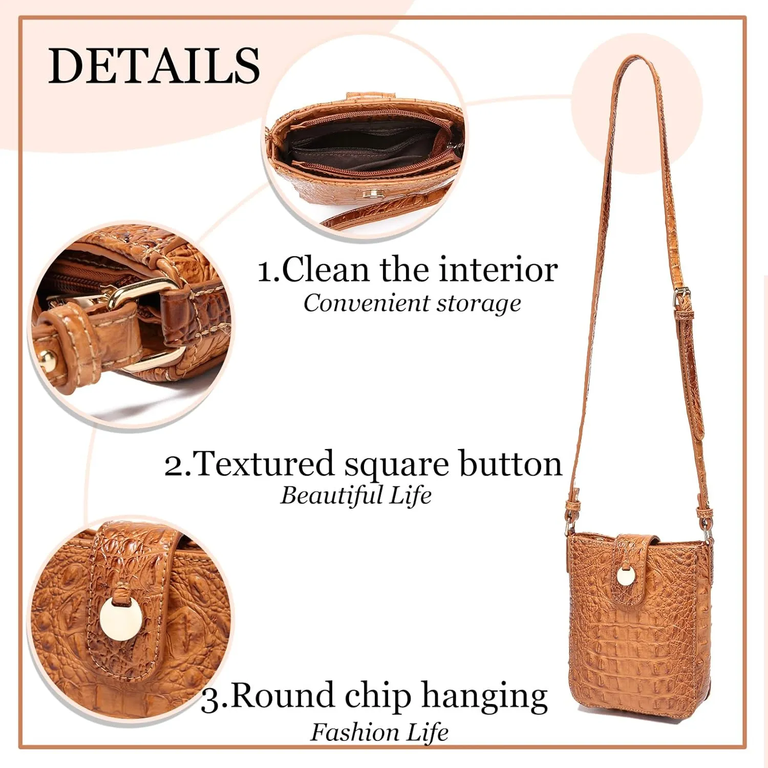 Crocodile Embossed Small Crossbody Bag Fashionable Magnetic Buckle Decoration Shoulder Women's Luxury Wallet