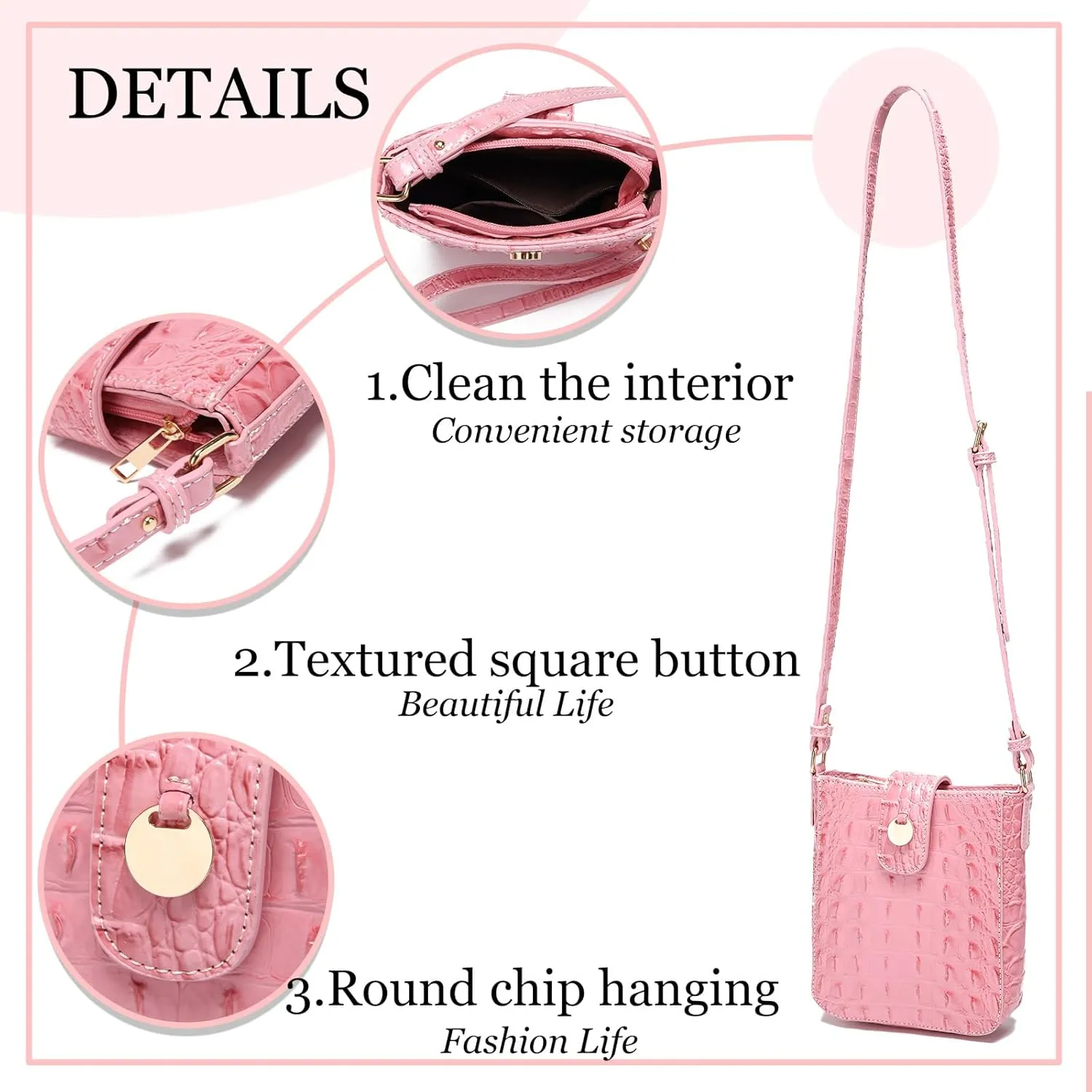 Crocodile Embossed Small Crossbody Bag Fashionable Magnetic Buckle Decoration Shoulder Women's Luxury Wallet