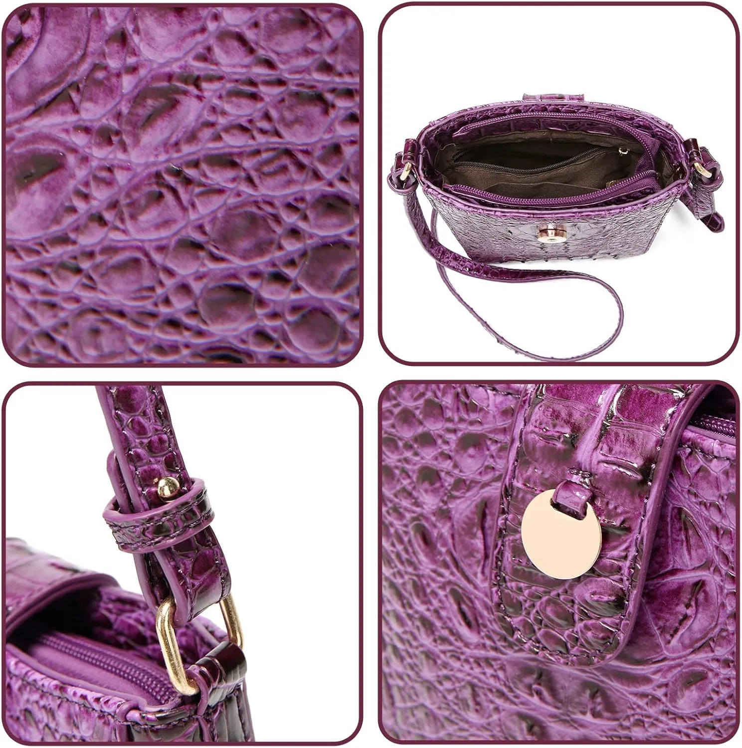 Crocodile Embossed Small Crossbody Bag Fashionable Magnetic Buckle Decoration Shoulder Women's Luxury Wallet