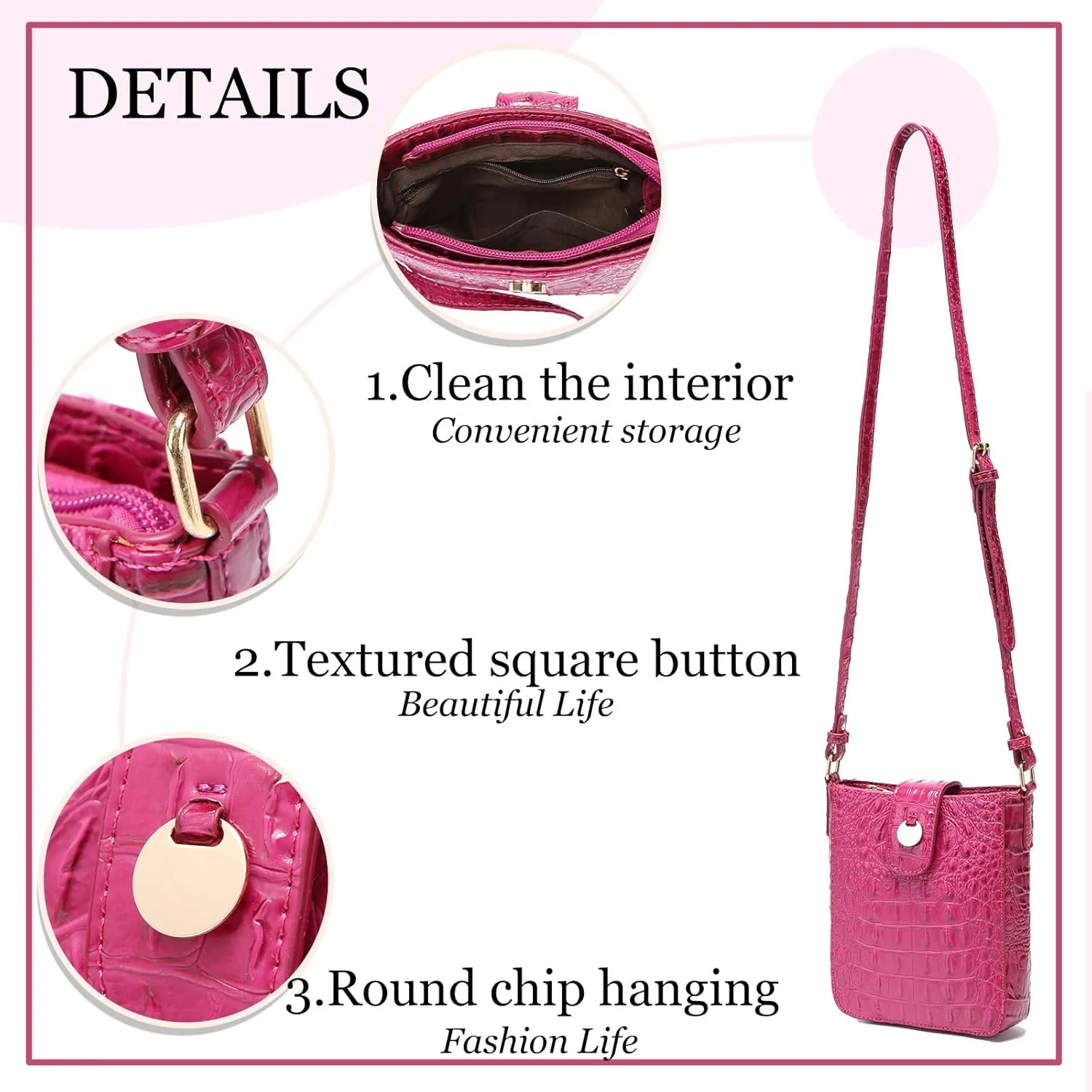 Crocodile Embossed Small Crossbody Bag Fashionable Magnetic Buckle Decoration Shoulder Women's Luxury Wallet