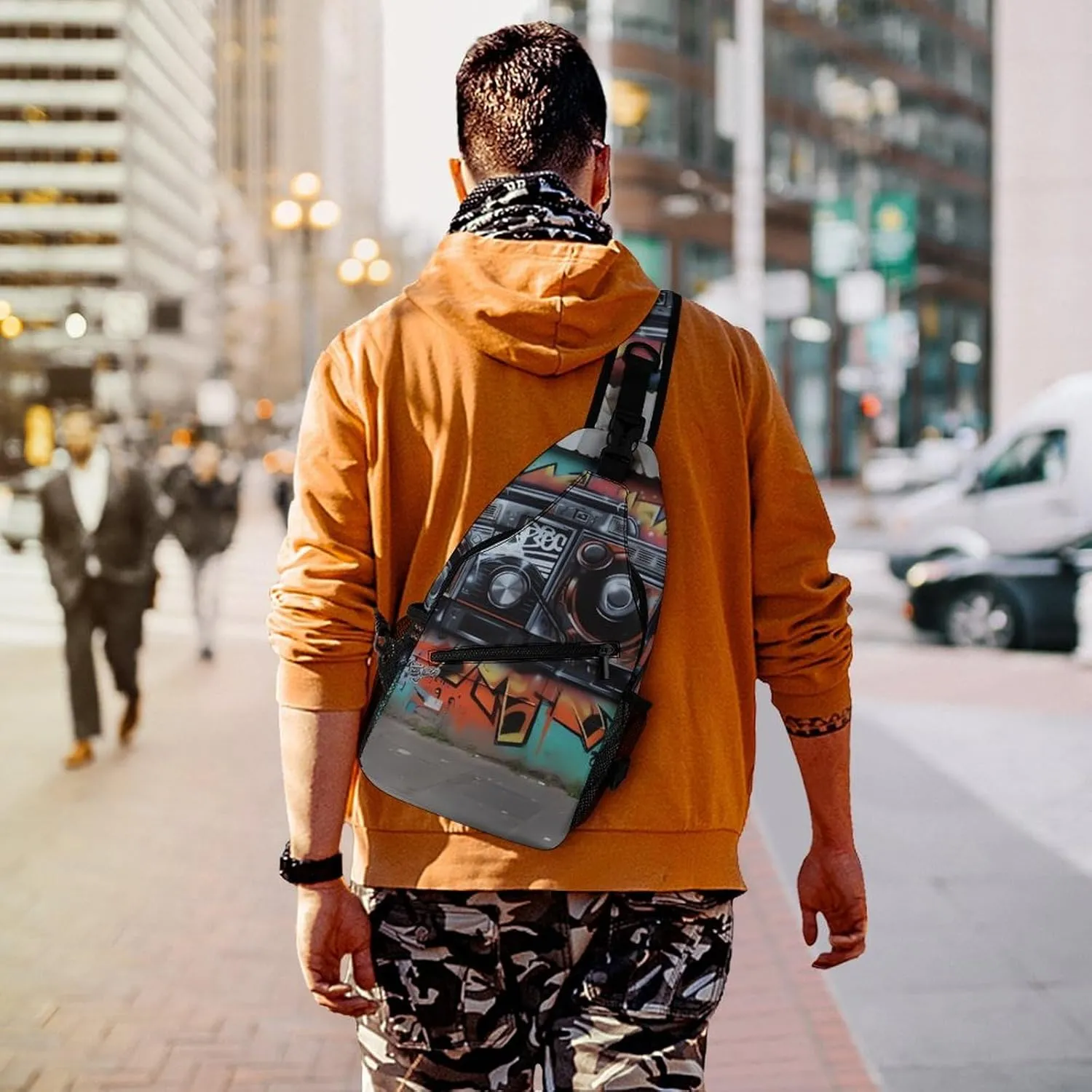 Crossbody Bag for Women Men Chest Bag Light Blue Pizza Slice Sling Bag Crossbody Shoulder Bag Sling Backpack