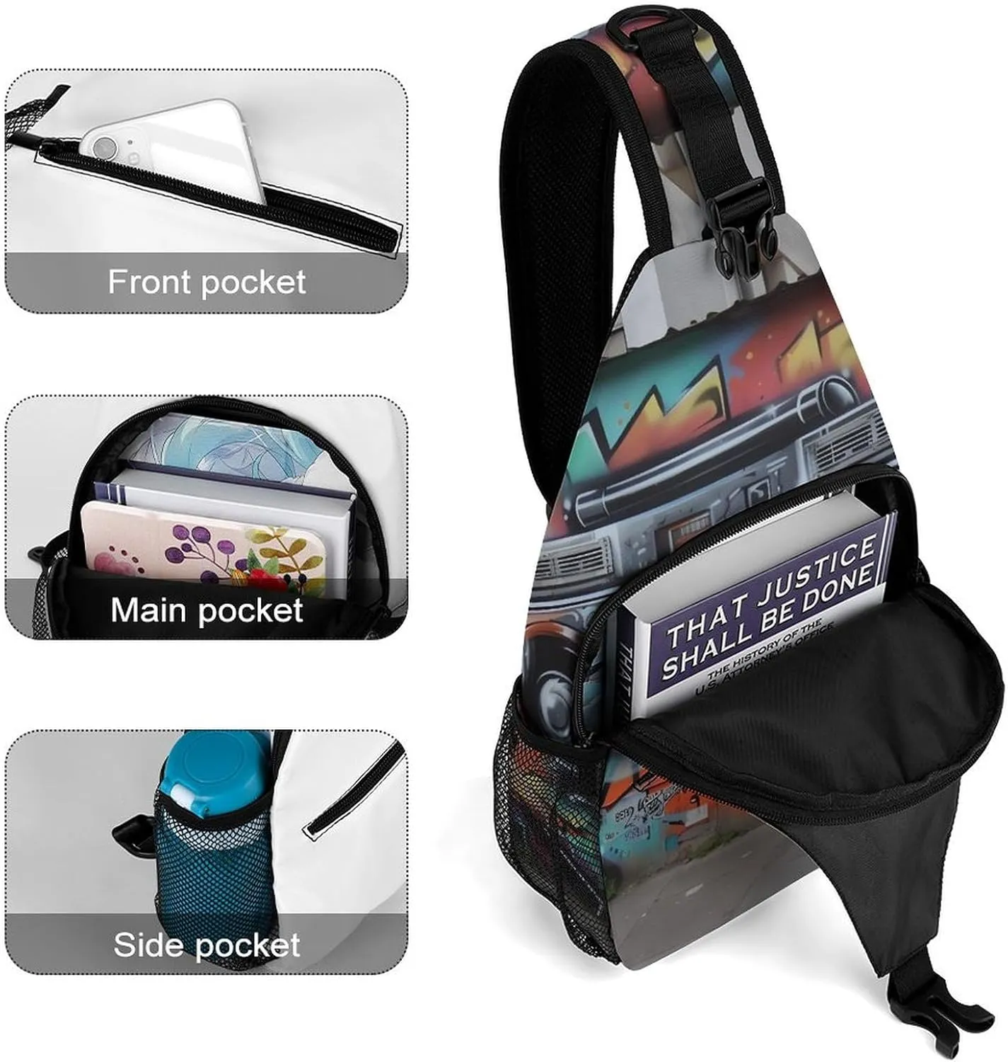 Crossbody Bag for Women Men Chest Bag Light Blue Pizza Slice Sling Bag Crossbody Shoulder Bag Sling Backpack