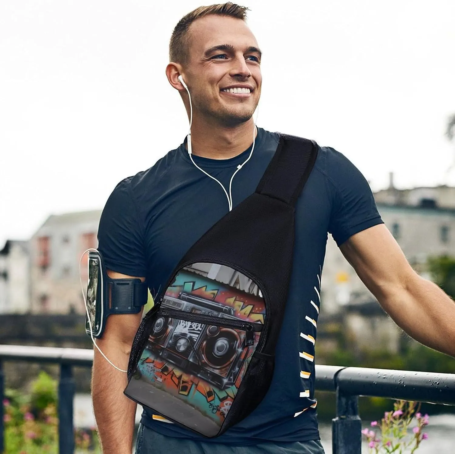 Crossbody Bag for Women Men Sling Bag Light Blue Pizza Slice Chest Bag Crossbody Adjustable Shoulder Bag