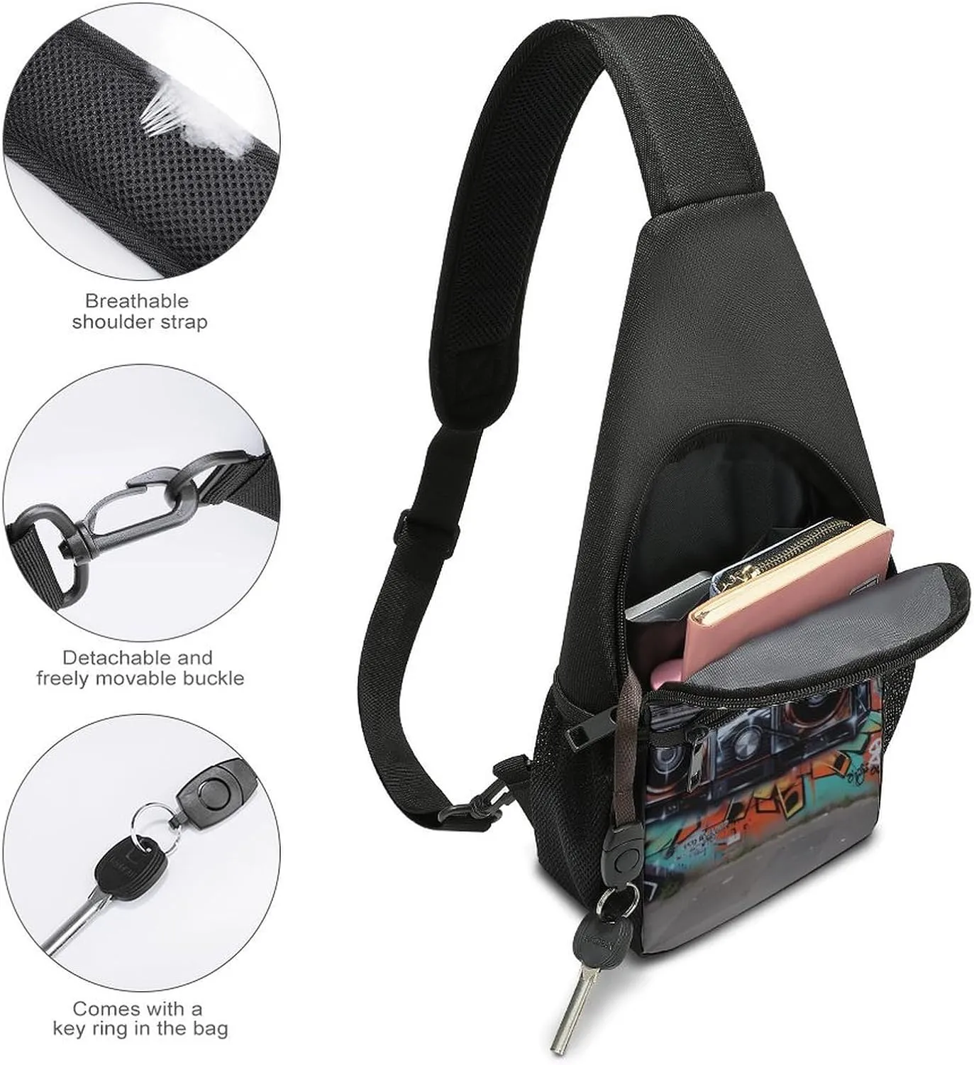 Crossbody Bag for Women Men Sling Bag Light Blue Pizza Slice Chest Bag Crossbody Adjustable Shoulder Bag
