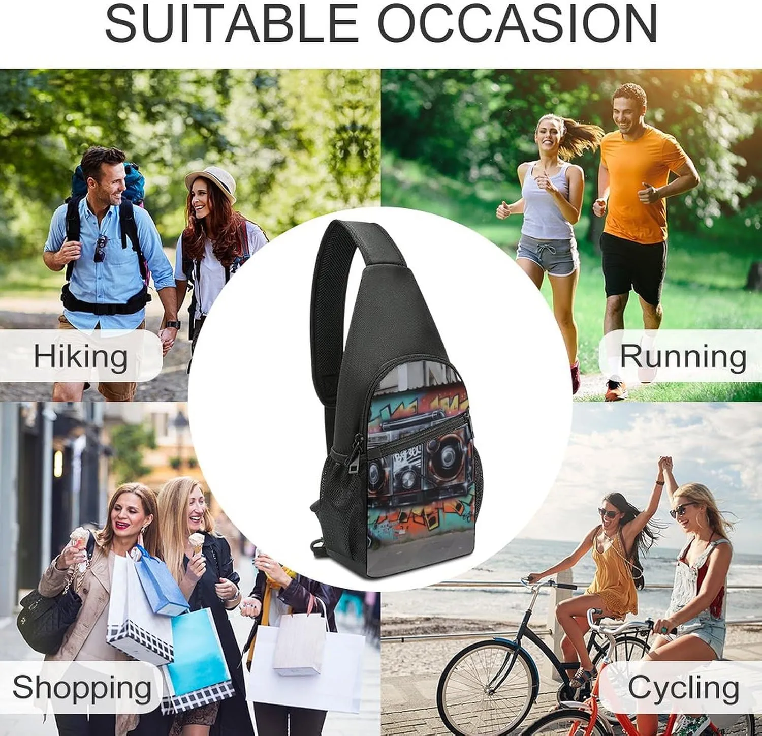 Crossbody Bag for Women Men Sling Bag Light Blue Pizza Slice Chest Bag Crossbody Adjustable Shoulder Bag