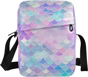 Crossbody Bag Pink Mermaid Scale Messenger Bag for Women Men Purse Shoulder Bag Satchel Bag with Adjustable Strap 214A8072