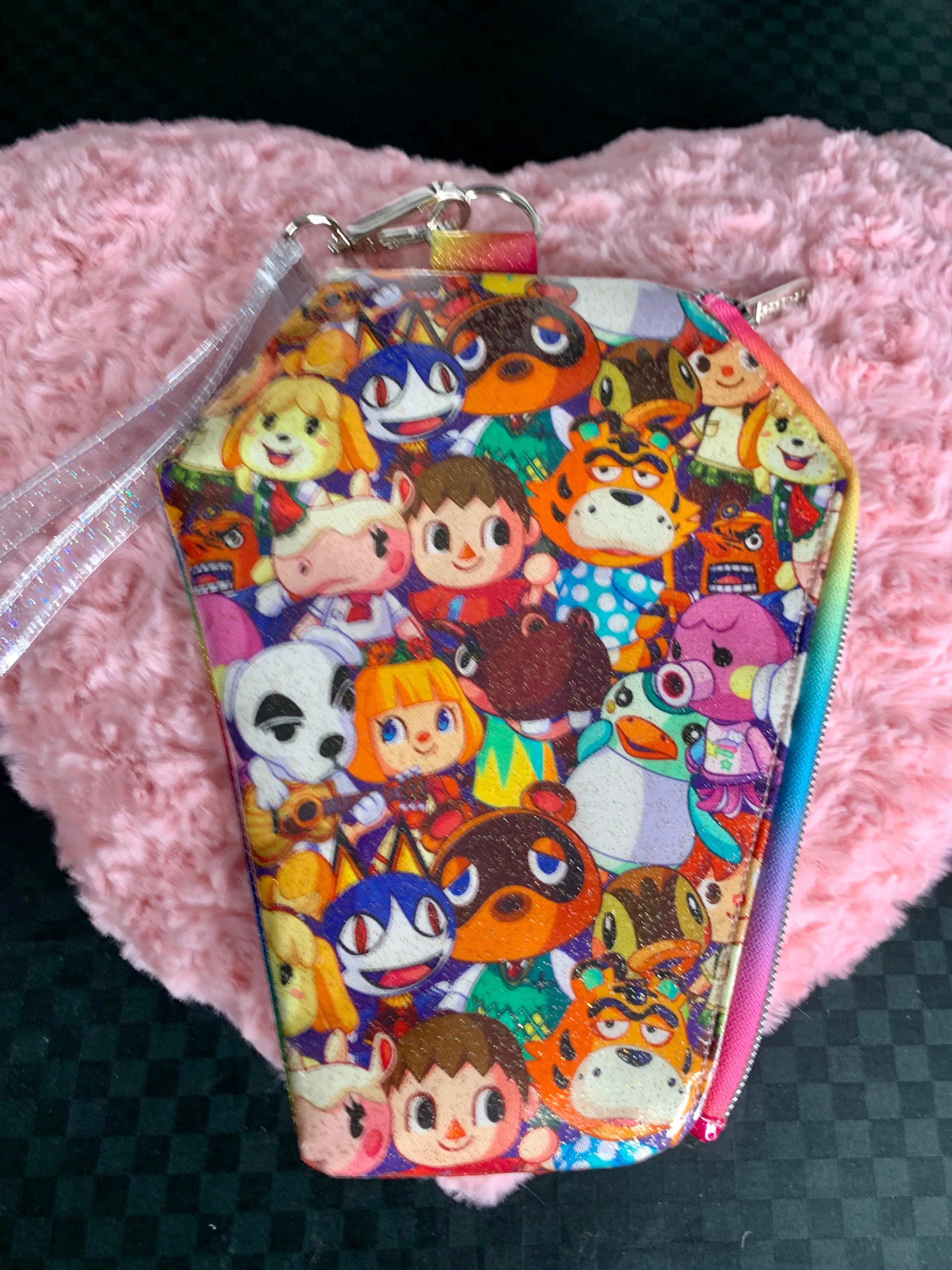 Crossing animals rainbow wristlet bag