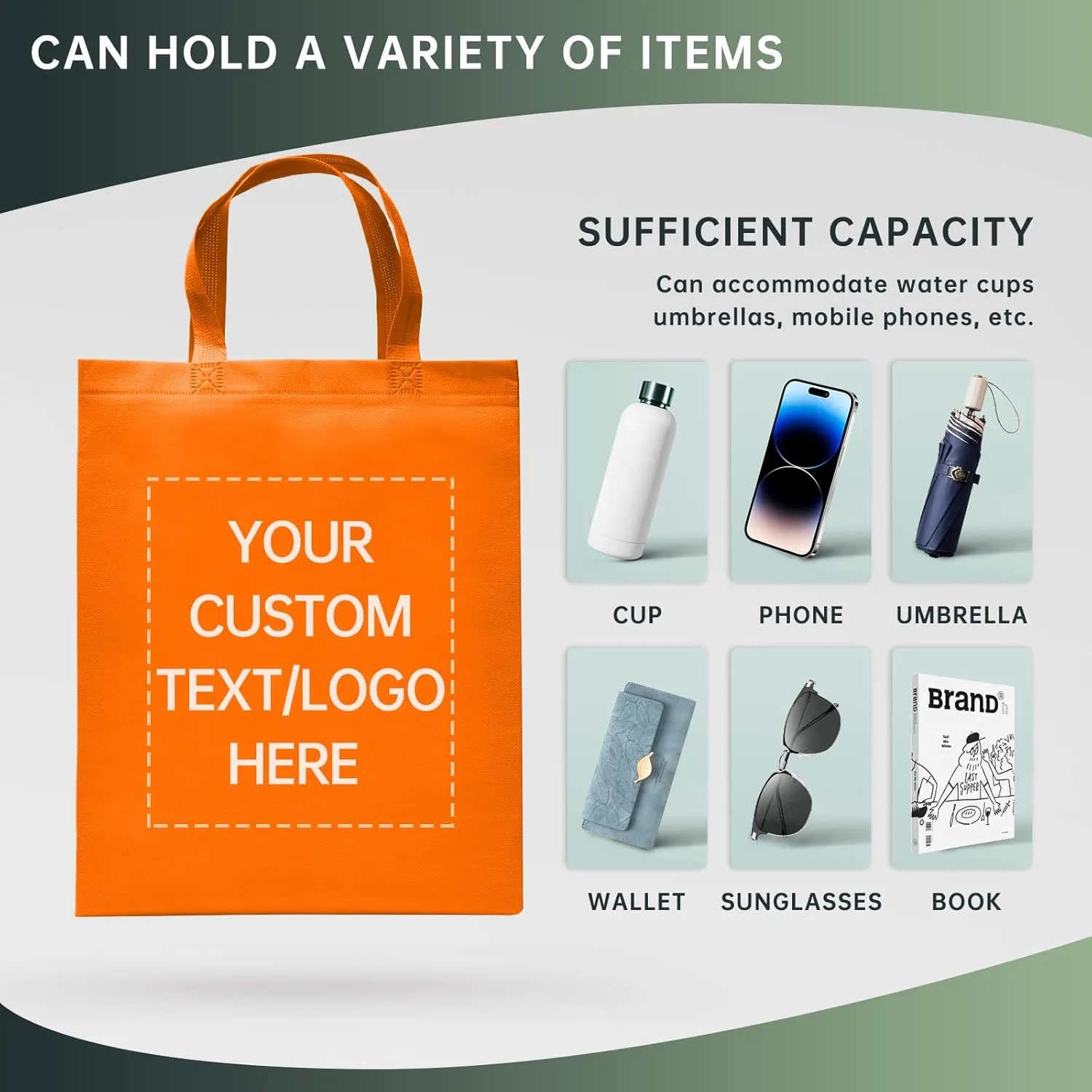 Custom Tote Bags Set of 50, Bulk Pack Grocery Shopping Travel Business Activities advertisement Reusable Bag