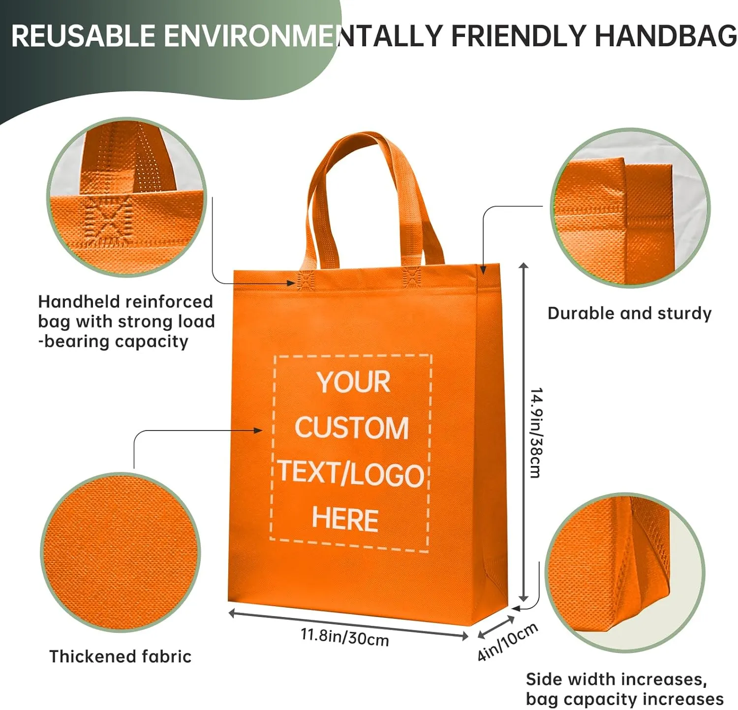 Custom Tote Bags Set of 50, Bulk Pack Grocery Shopping Travel Business Activities advertisement Reusable Bag