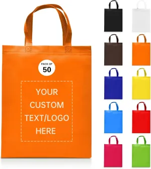 Custom Tote Bags Set of 50, Bulk Pack Grocery Shopping Travel Business Activities advertisement Reusable Bag