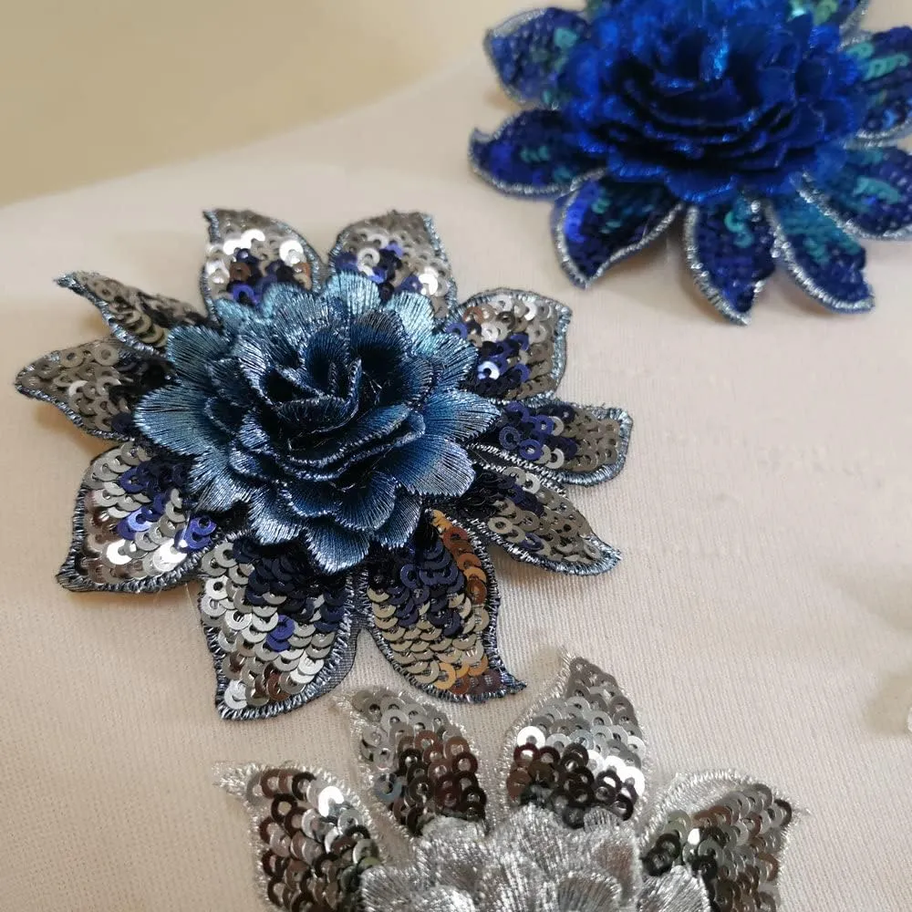 Cute Colorful Rose Applique Flowers Patch Embroidered Sew on Clothes Bags Handmade DIY Accessory Clothes Decal (Sequins Color)