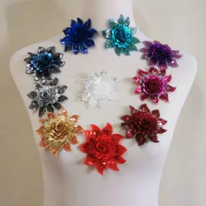 Cute Colorful Rose Applique Flowers Patch Embroidered Sew on Clothes Bags Handmade DIY Accessory Clothes Decal (Sequins Color)