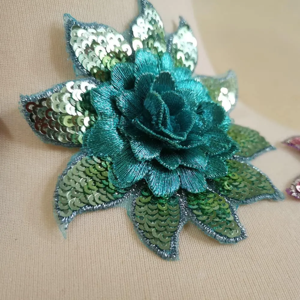 Cute Colorful Rose Applique Flowers Patch Embroidered Sew on Clothes Bags Handmade DIY Accessory Clothes Decal (Sequins Color)