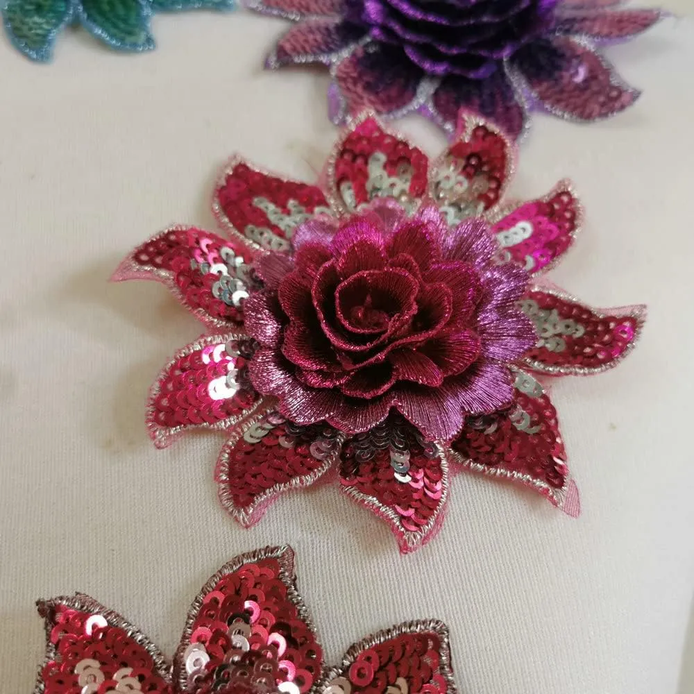 Cute Colorful Rose Applique Flowers Patch Embroidered Sew on Clothes Bags Handmade DIY Accessory Clothes Decal (Sequins Color)