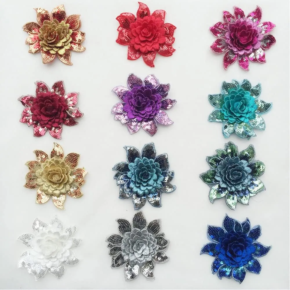 Cute Colorful Rose Applique Flowers Patch Embroidered Sew on Clothes Bags Handmade DIY Accessory Clothes Decal (Sequins Color)