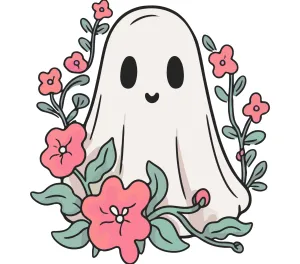Cute Ghost With Flowers Halloween Spooky Season Print Ready DTF Transfers | SKU: HLW208