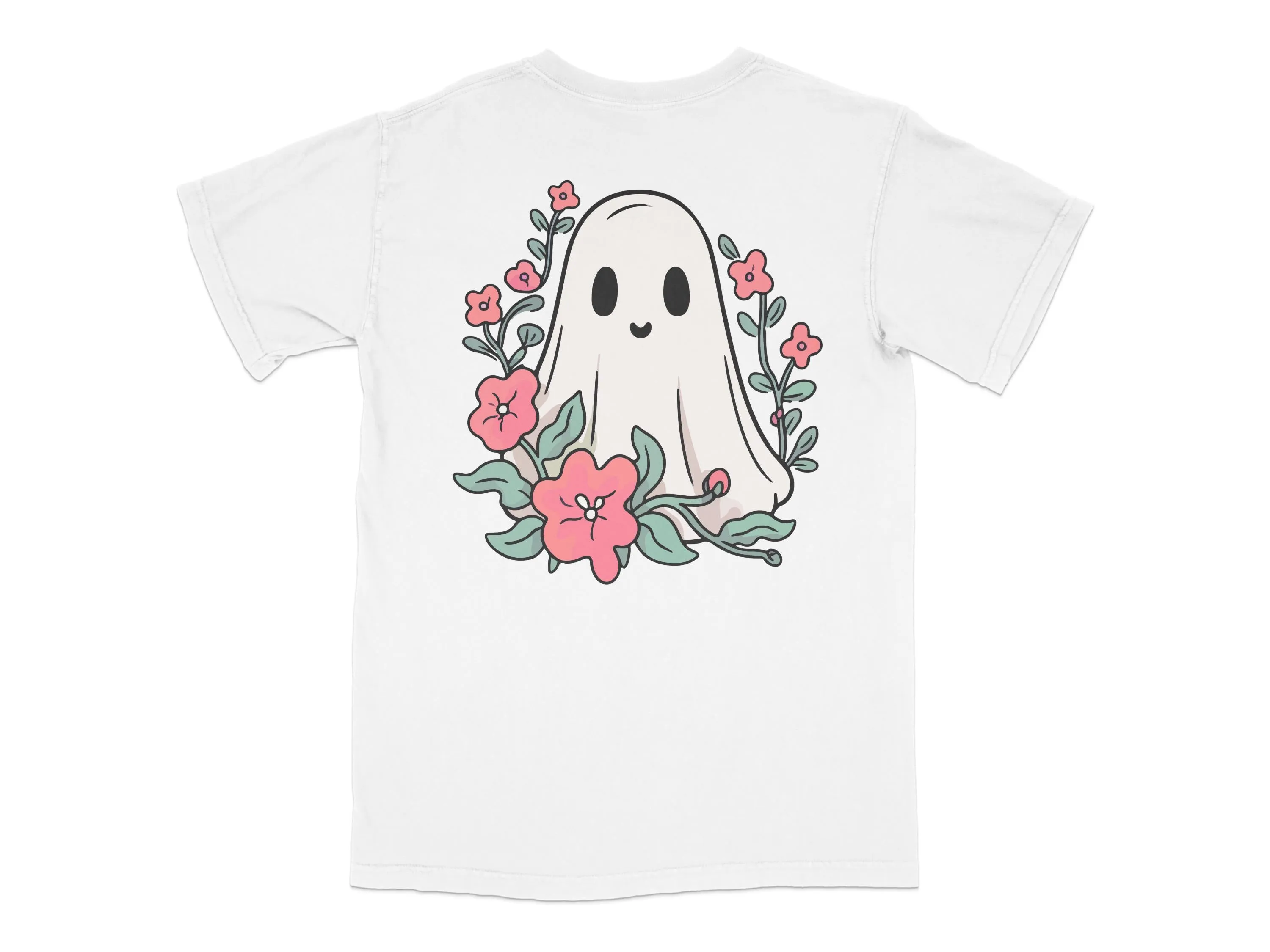 Cute Ghost With Flowers Halloween Spooky Season Print Ready DTF Transfers | SKU: HLW208