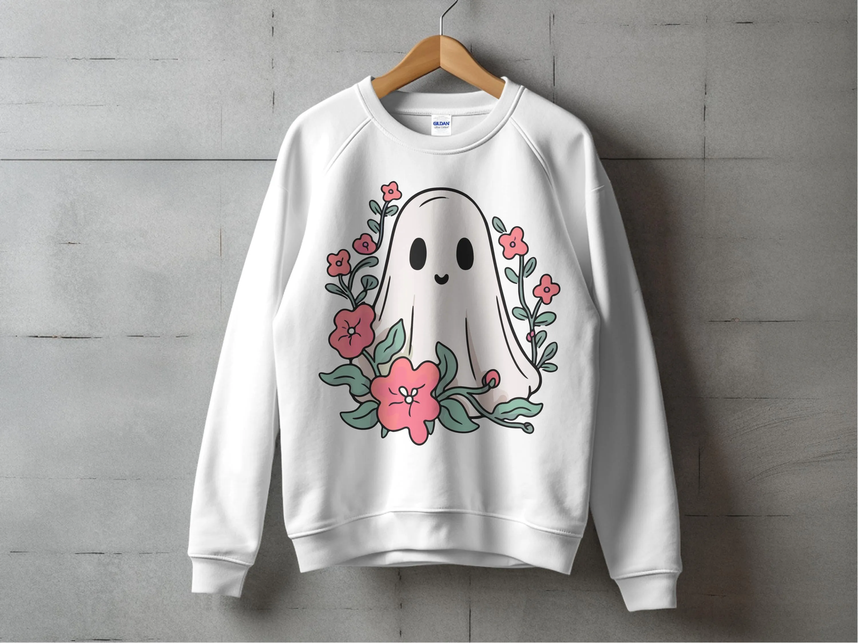Cute Ghost With Flowers Halloween Spooky Season Print Ready DTF Transfers | SKU: HLW208