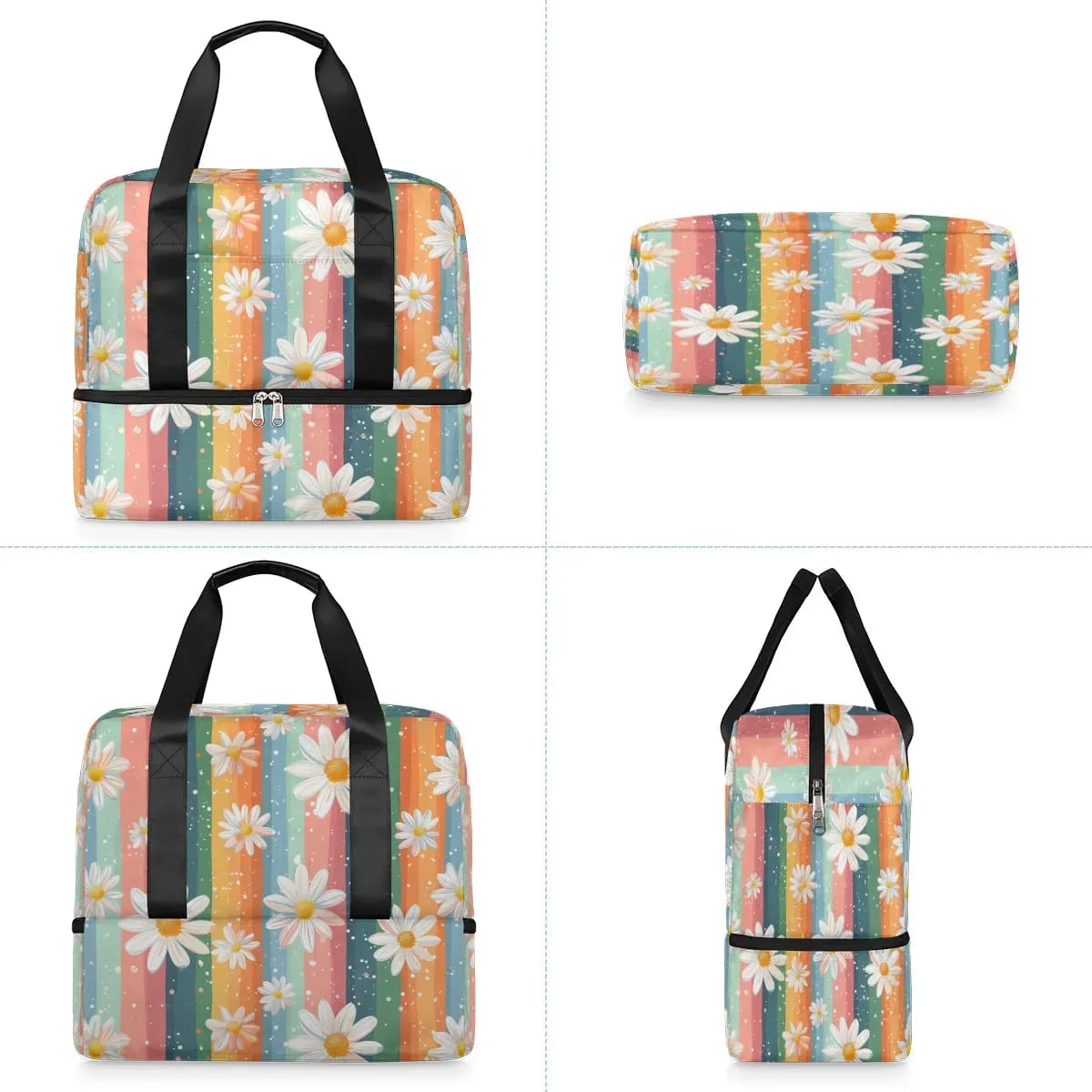 Daisy Rainbow Travel Duffel Bag Dry Wet Separated Sports Tote Travel Duffle Bag Gym Workout Bag Women Travel Duffel Bag for Women, Travel, Gym, Work