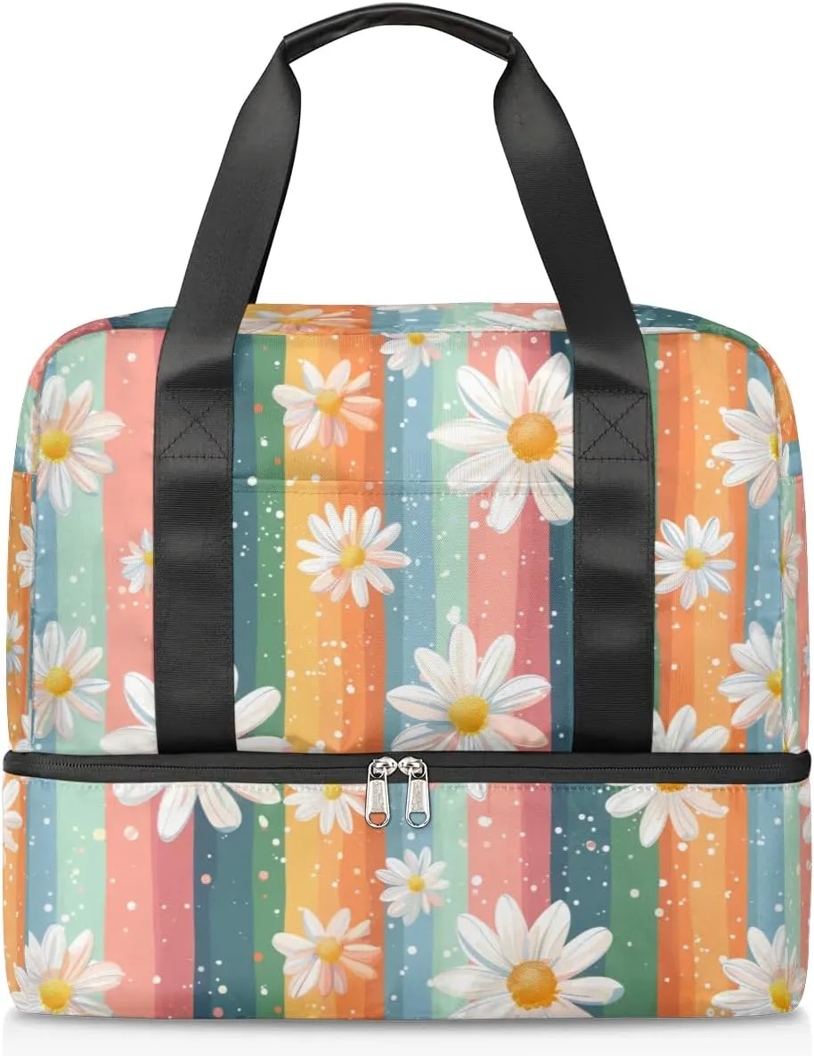 Daisy Rainbow Travel Duffel Bag Dry Wet Separated Sports Tote Travel Duffle Bag Gym Workout Bag Women Travel Duffel Bag for Women, Travel, Gym, Work