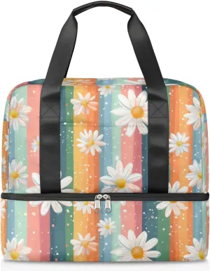 Daisy Rainbow Travel Duffel Bag Dry Wet Separated Sports Tote Travel Duffle Bag Gym Workout Bag Women Travel Duffel Bag for Women, Travel, Gym, Work