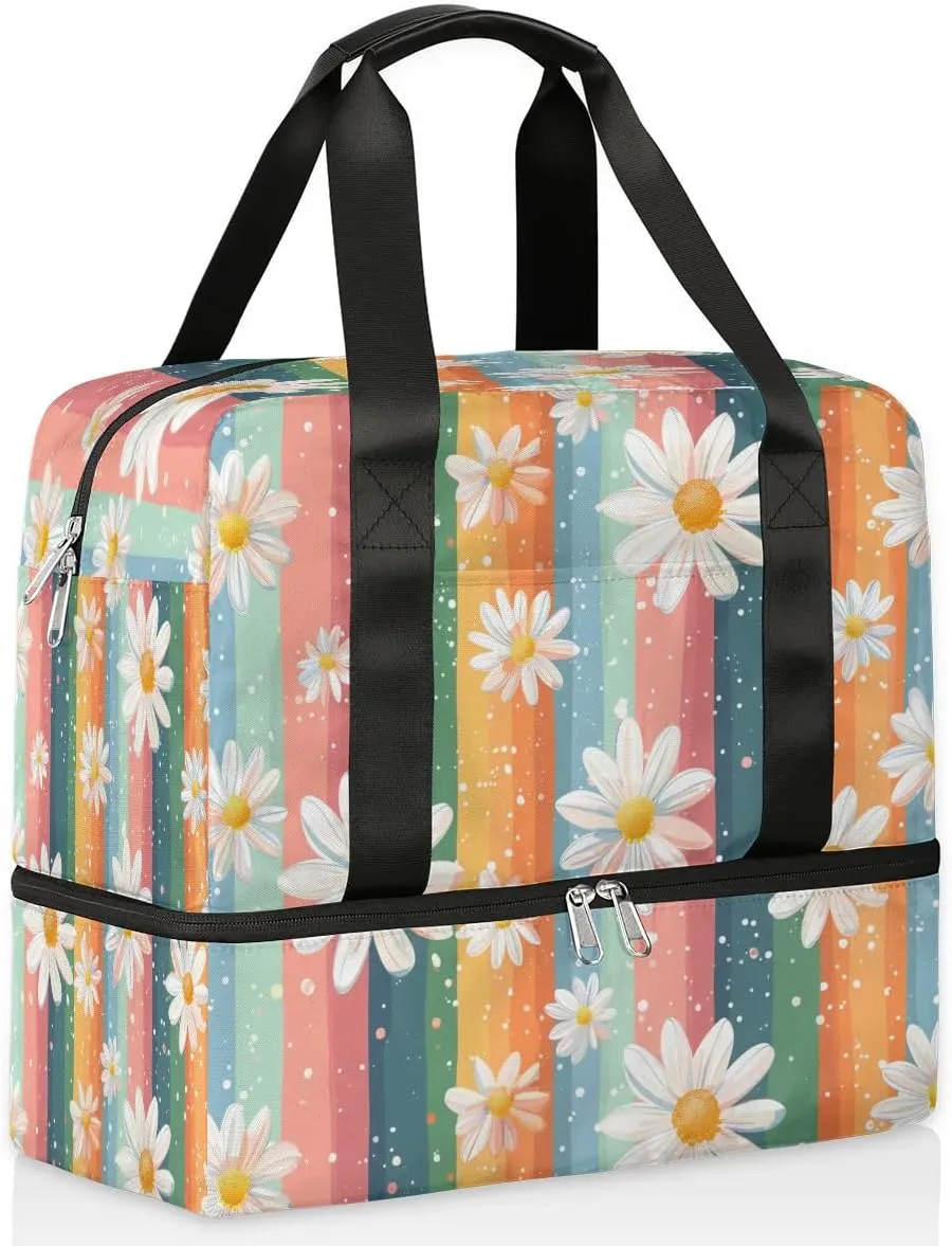 Daisy Rainbow Travel Duffel Bag Dry Wet Separated Sports Tote Travel Duffle Bag Gym Workout Bag Women Travel Duffel Bag for Women, Travel, Gym, Work
