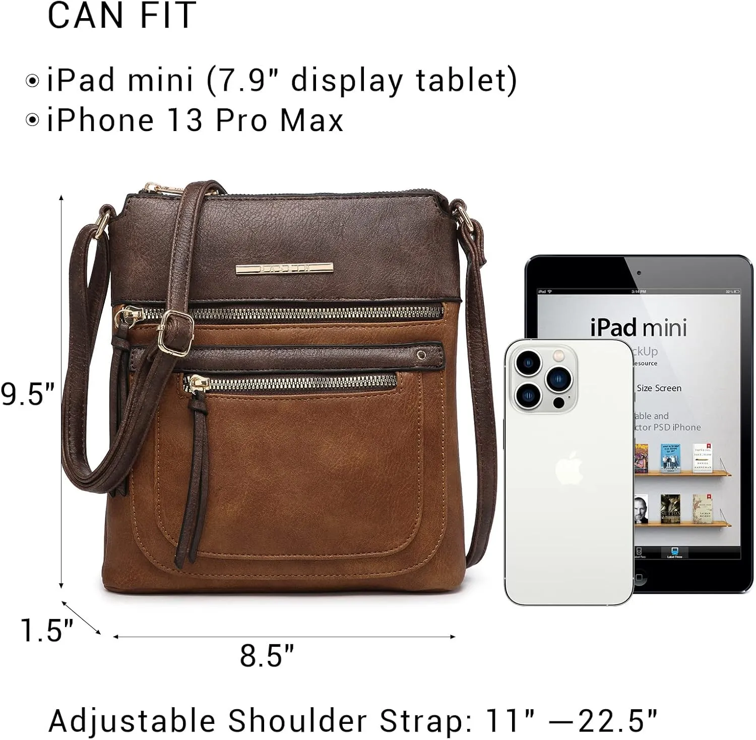 Dasein Crossbody Purse for Women Vegan Leather Shoulder Handbags Messenger Bags with Multi Zipper Pockets