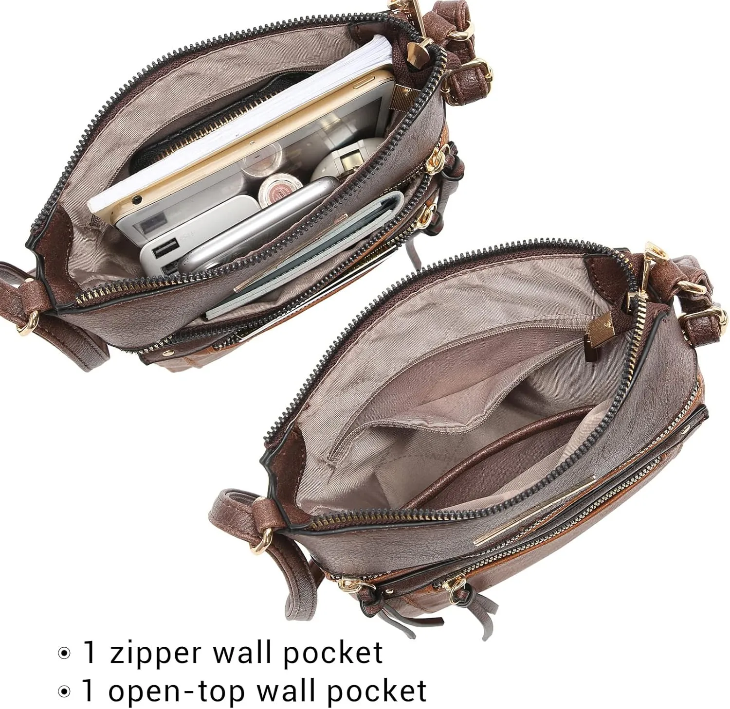 Dasein Crossbody Purse for Women Vegan Leather Shoulder Handbags Messenger Bags with Multi Zipper Pockets