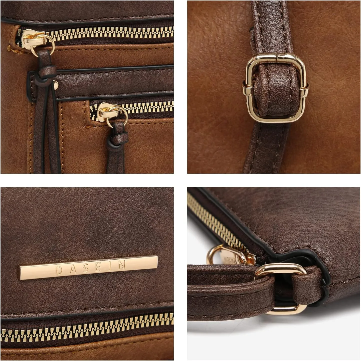 Dasein Crossbody Purse for Women Vegan Leather Shoulder Handbags Messenger Bags with Multi Zipper Pockets