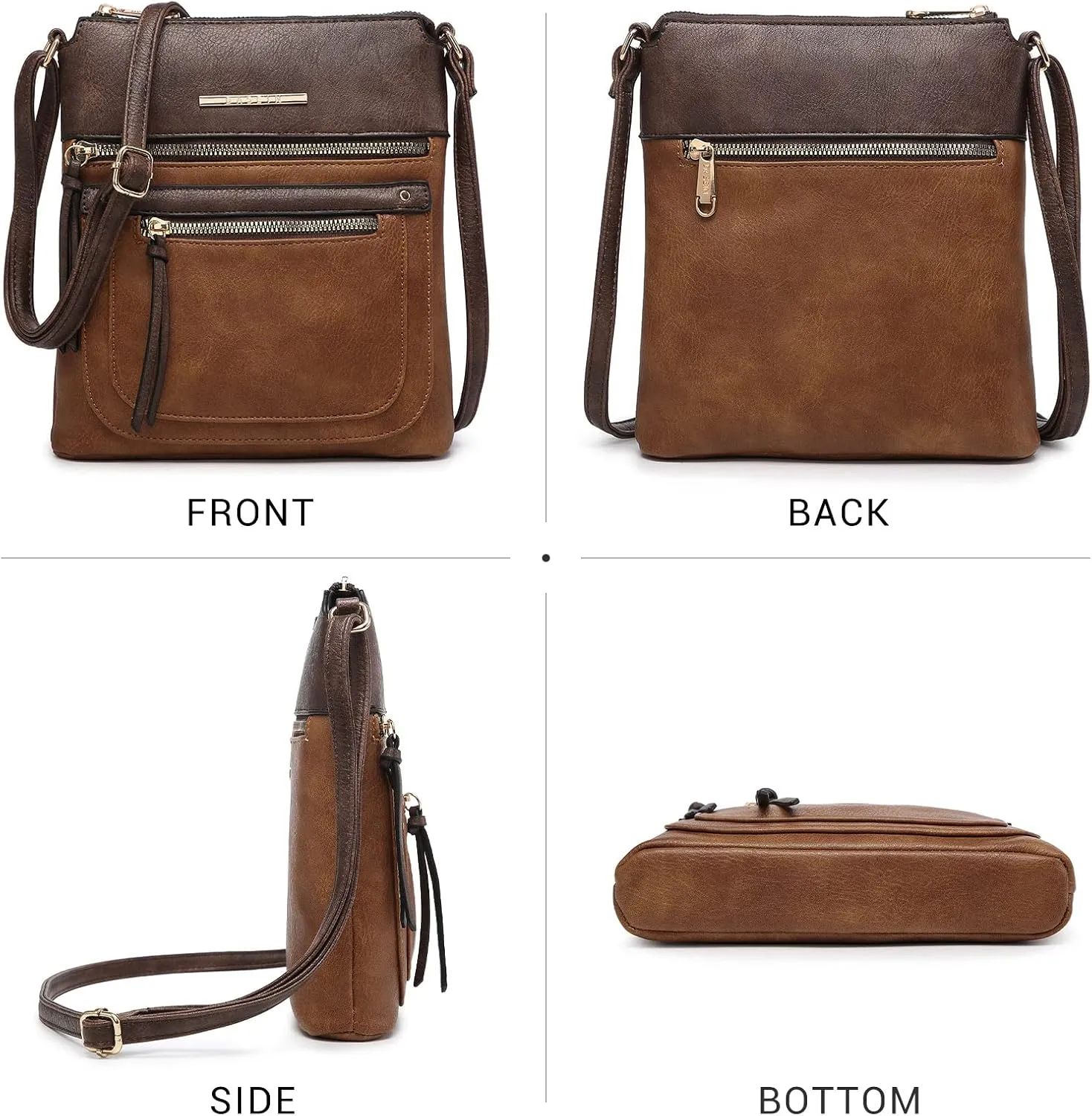 Dasein Crossbody Purse for Women Vegan Leather Shoulder Handbags Messenger Bags with Multi Zipper Pockets