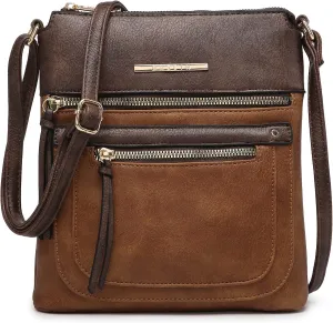 Dasein Crossbody Purse for Women Vegan Leather Shoulder Handbags Messenger Bags with Multi Zipper Pockets