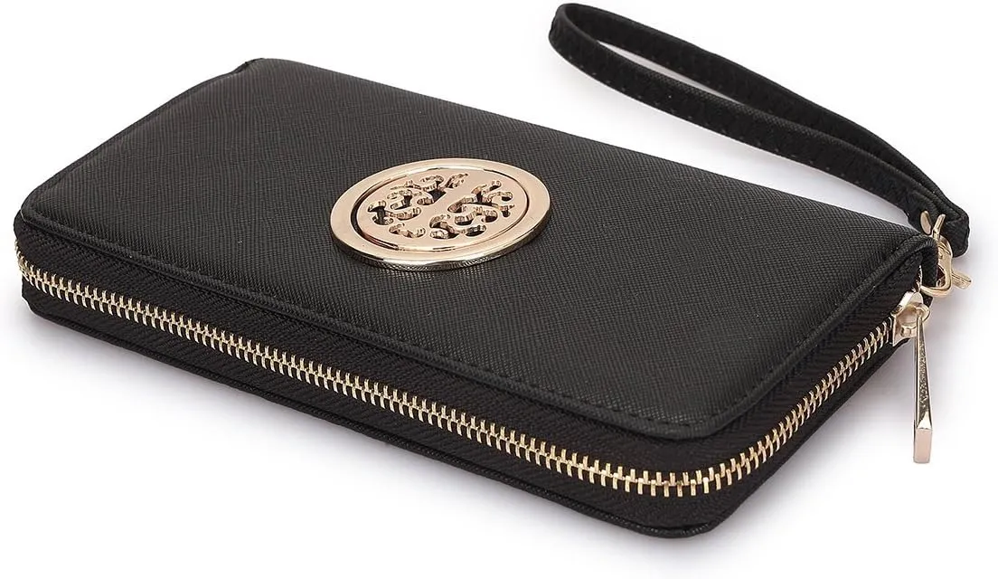 Dasein Lady Women Fashion Clutch Zip Around Emblem Long Wallet Purse Card Case Phone Wallet